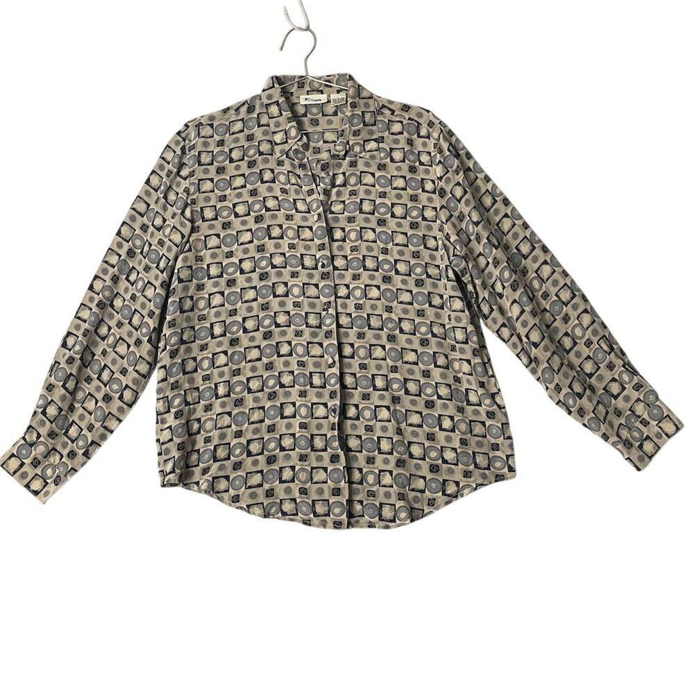 Riva Vintage Womens Silk Geometric Long Sleeve blouse Multicolor M